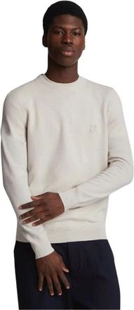 Lyle & Scott Tonal Superfine Crew Neck Jumper - Heren - Ronde hals truien - Wit - M - Katoen - Truien & Vesten