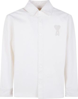Ami Overshirt met Gebreide Ami de Coeur - Heren - Zakelijke Overhemden - Wit - L - Katoen - Overhemden