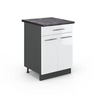 Vicco Mueble Bajo De Cocina Fame-line, Blanco Alto Brillo, 60 Cm Con Caj&oacute;n, Et Antracita Vicco