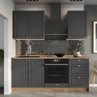 Vicco Cocina Para Solteros Fame-line, Antracita-oro Landhaus/roble Dorado, 190 Cm Sin Encimera, Vicco