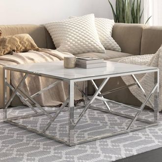 Berkfield Home Coffee Table Silver Stainless Steel & Tempered Glass