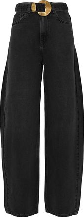 Twinset Black Denim Jeans With Belt And Maxi Buckle