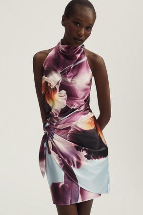 Maeve Draped Halter Satin Mini Dress