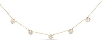 House of Brilliance 14K Yellow Gold 2.00 Cttw Diamond Cluster 18 Station Necklace