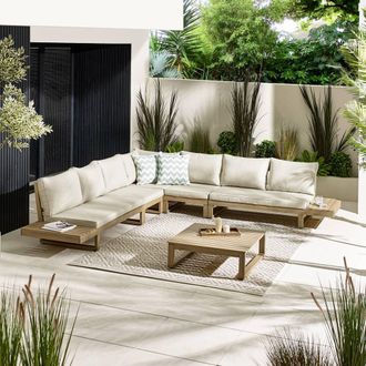 Furniturebox Brisa Solid Wood 8 Seat Outdoor Sofa Set in Light Brown