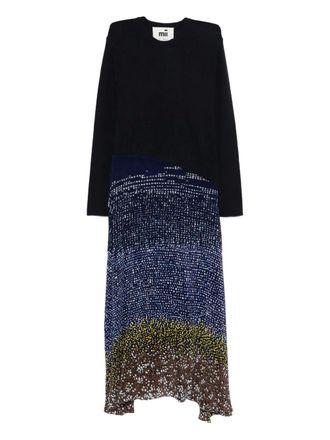 Mii crew-neck printed midi dress - Black