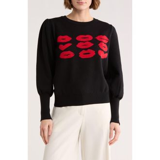 Nanette Lepore Kiss Lurex Sweater in Very Black/Red at Nordstrom Rack, Size X-Large