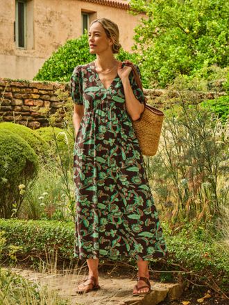 Fat Face FatFace Remi Chocolate Brown Batik Regular Midi Dress