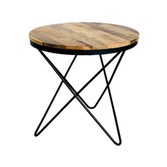 Jaipur Furniture Ravi Star Leg Round Side Table - Mango Wood/Iron - L51 x W51 x H50 cm - Mango Light Finish in Brown