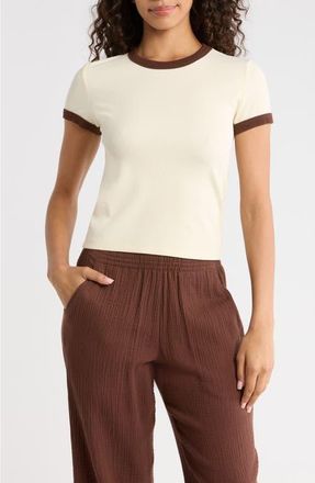 Marine Layer Lexi Rib Ringer T-Shirt in Cream And Coffee at Nordstrom, Size X-Small