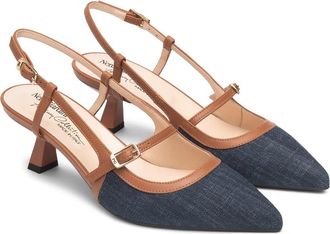 Nero Giardini Slingback Pointed Toe Pump in Blue Jeans/Cognac at Nordstrom, Size 10Us