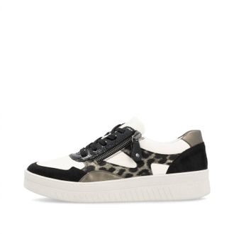 Remonte Womens Leather Sneakers In Black/white/bronze