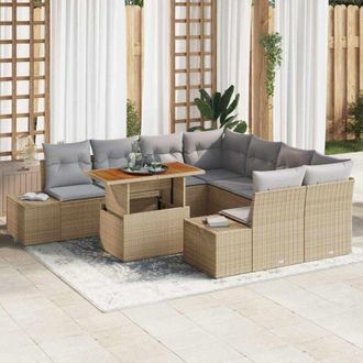 vidaXL Vidaxl - Conjunto De Comedor De Jard&iacute;n Con Coj&iacute;n 9 Pcs Beige, Gris