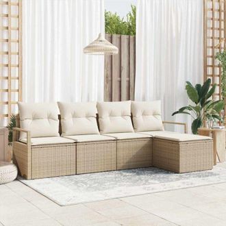 vidaXL Vidaxl - Conjunto De Sof&aacute; De Jard&iacute;n Con Coj&iacute;n 5 Pcs Beige, Crema