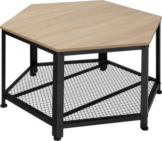 TecTake Mesa de centro hexagonal, 86,5 x 75 x 46,5 cm, madera clara