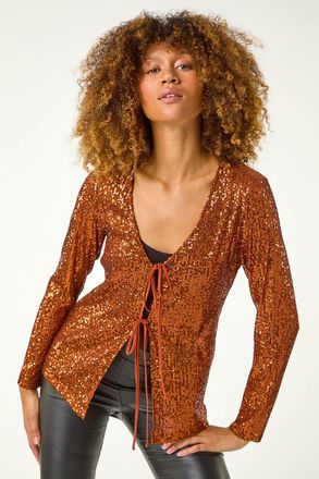 Roman Front Tie Sequin Detail Top