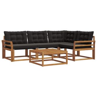 vidaXL Conjunto De Sof&aacute;s De Exterior Con Coj&iacute;n 5 Pcs Natural Y Negro Vidaxl