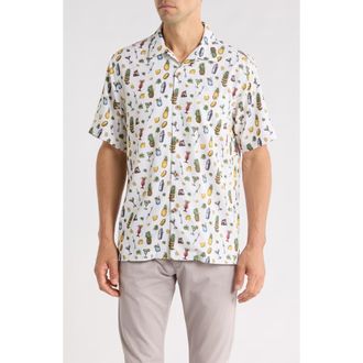 Tommy Bahama Coastal Ease Shake & Sip Cocktail Print IslandZone Camp Shirt in Light Sanddollar at Nordstrom, Size Xxx-Large