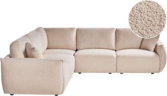 Beliani Right Hand Corner Sofa Beige Boucle 5 Seater Modular Sectional Couch with Cushions Modern Living Room MESNALI