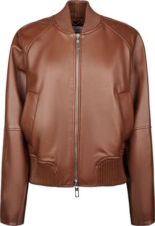 Sportmax Cropped Leather Jacket with Ribbed Details and Zippered Accents