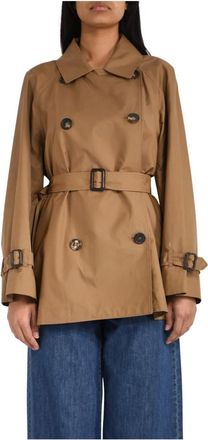 Max Mara Jassen, Dames, Bruin, M, Katoen, Korte Double-Breasted Jas