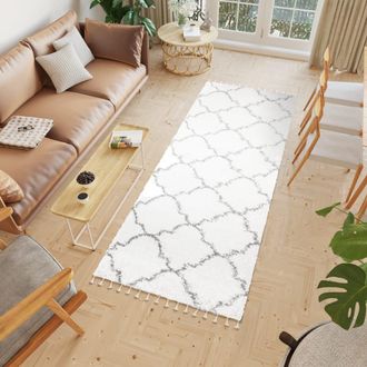 Tapiso Alfombra de pie de cama shaggy de polipropileno en crema 100x250 cm
