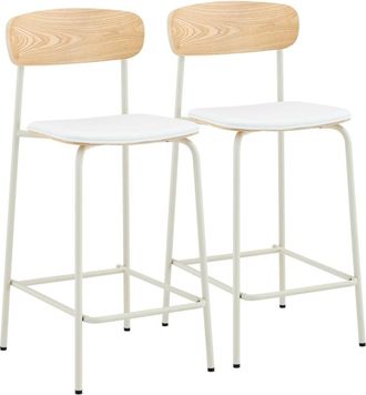 Oviala Juego de 2 sillas bar beige madera y metal acabado imitaci&oacute;n cuero