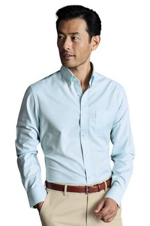 CHARLES TYRWHITT Slim Fit Button-Down Collar Non-Iron Stretch Check Oxford Shirt in Aqua Green at Nordstrom, Size X-Large