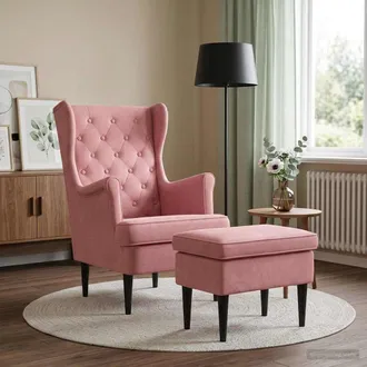 vidaXL Vidaxl Poltrona Con Ottomano 2 Pz Rosa Velluto