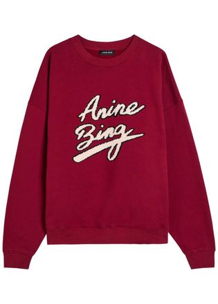 Anine Bing Miles Logo-appliqu&eacute;d Cotton Sweatshirt - Burgundy - S (UK8-10 / S)