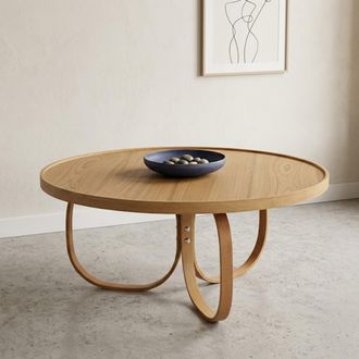 Dmora Mesa De Centro Chiavenna, Forma Redonda, Material De Tapa De Madera, Color Marr&oacute;n, 100x100x46h Cm Roble Marr&oacute;n