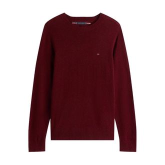 Tommy Hilfiger Round-neck Knitwear, male, Red, Size: XL Wool sweater