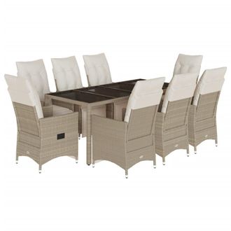 vidaXL Vidaxl Set Da Bistr&ograve; Da Giardino 9 Pz Con Cuscini Beige In Polyrattan