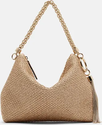 Jimmy Choo London Callie Medium raffia-effect shoulder bag