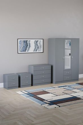 Home Discount Vida Designs 4Pc Bedroom Set 2x2Bedside, 4 Drawer, 3Dr Mirror Wardrobe in Grey