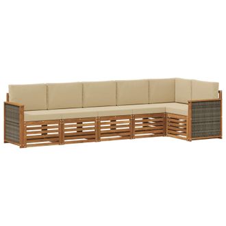vidaXL Set Di Divani Da Esterno 6 Pz Naturale E Beige Vidaxl