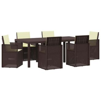 vidaXL Conjunto De Comedor De Jard&iacute;n Con Coj&iacute;n 7 Pcs Marr&oacute;n Y Crema Pp Vidaxl