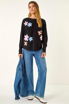 Roman Floral Embroidery Knit Jumper