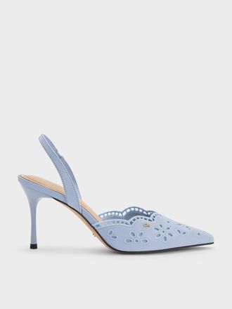 Charles & Keith Leather Embroidered Pointed Slingback Pumps
