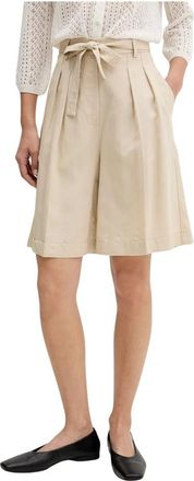 Vicolo Shorts met Pliss&eacute; en Riem - Dames - Korte Broeken - Beige - L - Linnen - Korte Broeken