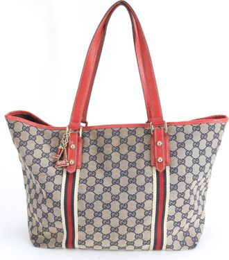 Gucci Brown Red Color Canvas Leather Handbag Tote Bag (Pre-Owned)