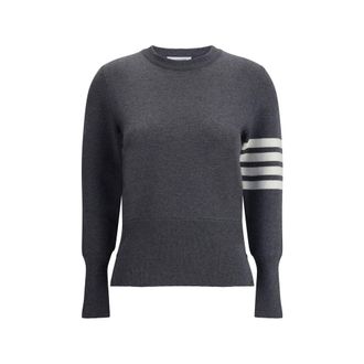 Thom Browne Womens Fourbar Stripe Sleeve Pullover Sweater - Grey - Size EU 38 (Womens)