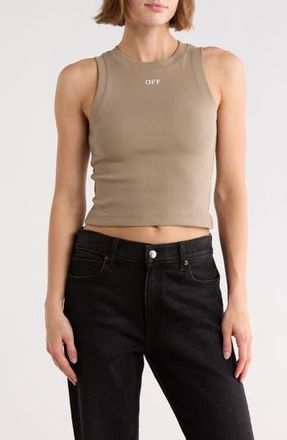 Off-white Row Cotton Blend Ribbed Tank in Timber Wolf at Nordstrom Rack, Size X-Large