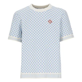 Casablanca T-shirt in maglia a scacchiera - - Knitwear - Uomo - Blu - M