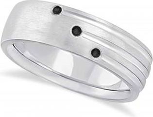 Allurez Mens Shooting Star Black Diamond Wedding Ring Band 14k White Gold (0.15ct)