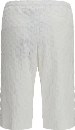 GCDS Mens Shorts With All-Over Monogram Optic White-White Cotton; Polyamide Bermuda White/white