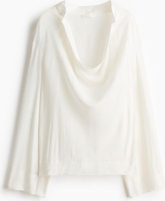 H&M Bluse mit Wasserfall-Ausschnitt - Weiss