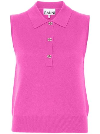 Ganni logo-buttons sleeveless top - women - Cashmere/Merino - L - Purple