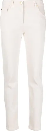 Brunello Cucinelli logo-patch straight-leg trousers - women - Cotton/Spandex/Elastane/Calf Leather/Cotton/Eco Brass - 44 - White