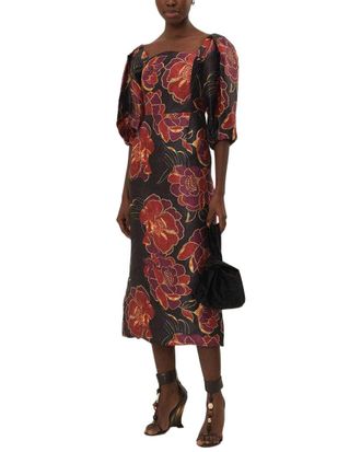 Farm Rio Farm Rio Shiny Chita Black Short Sleeve Midi Dress